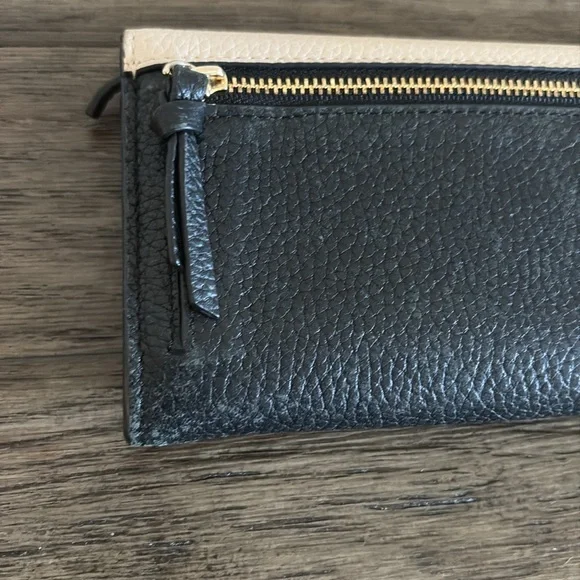 [Kate Spade] Snap-Button Medium Sized 2-Tone Beige/Black Leather Designer Wallet - Picture 12 of 12